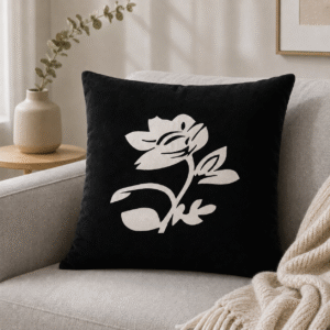 Crimson Flora Minimalist - Black Cushion