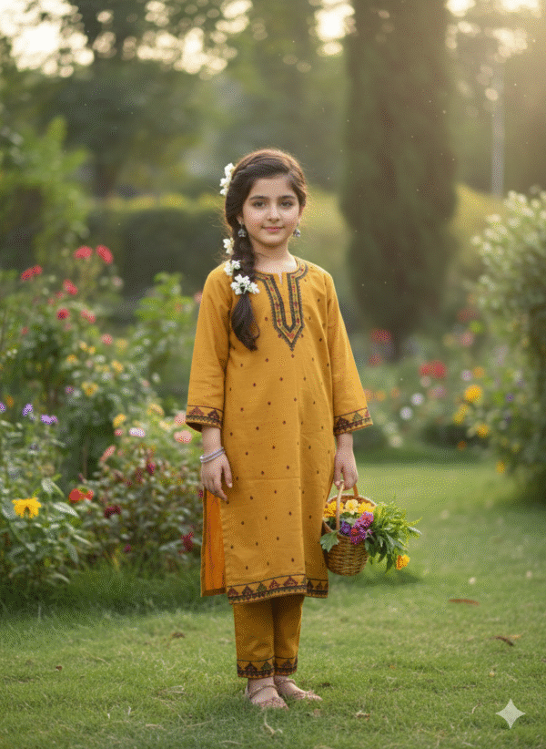 Embroidered khaddar - Mustard