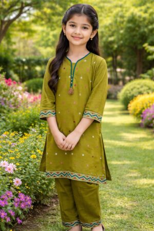 Grean Embroidered khaddar - Green