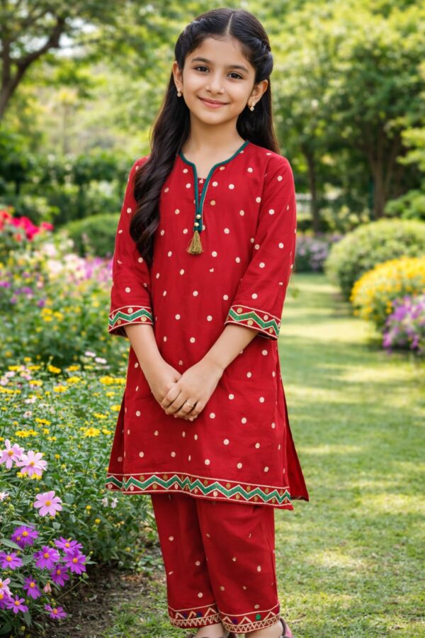 Embroidered Dhanak - Red