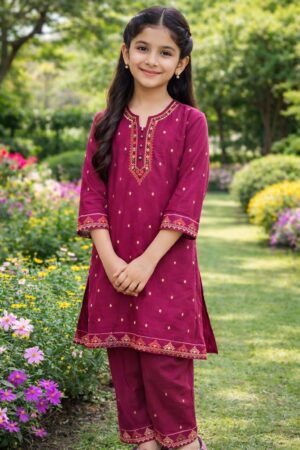 Shoking Pink Embroidered khaddar - Shoking Pink