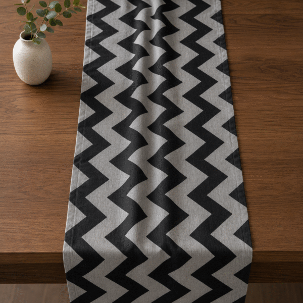 Table Runner - Zigzag Grey Black