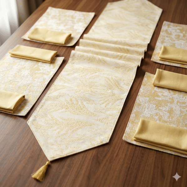 1780474694636 Zari Wheat Luxury Table Runner Set
