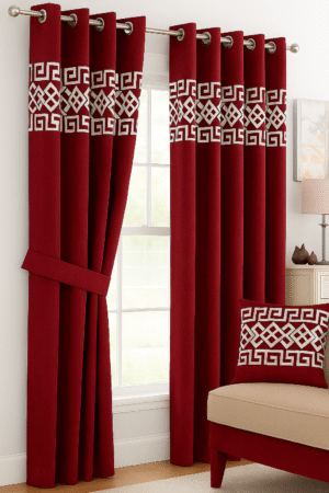 Geo-Diamond Fretwork Curtain - Red