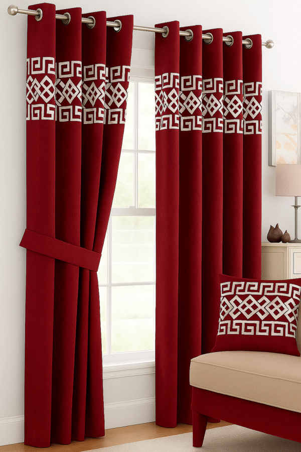 Geo-Diamond Fretwork Curtain - Red
