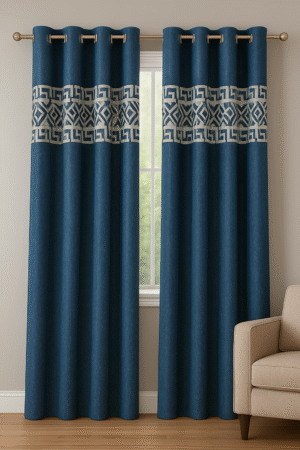 Geo-Diamond Fretwork Curtain - Blue