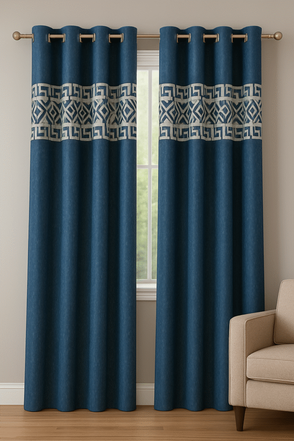Geo-Diamond Fretwork Curtain - Blue