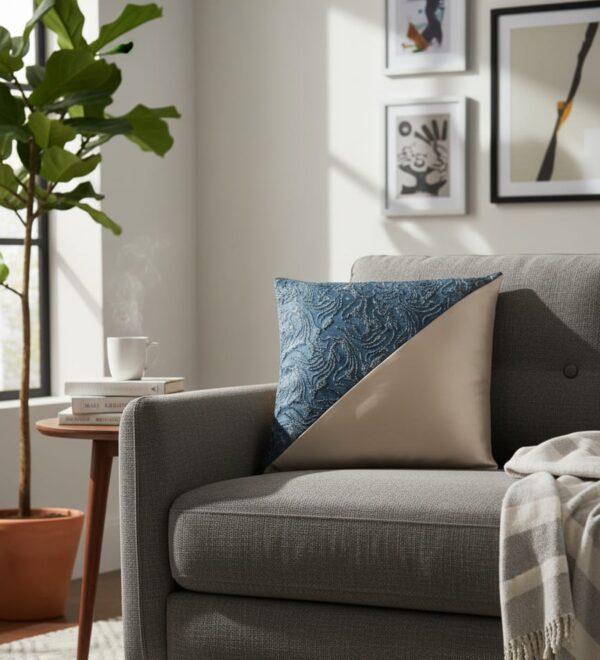 Azure & Cream Split Damask Cushion – Pack of 6 Covers