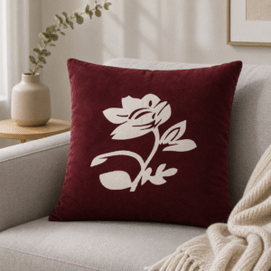 Crimson Flora Minimalist - Maroon Cushion