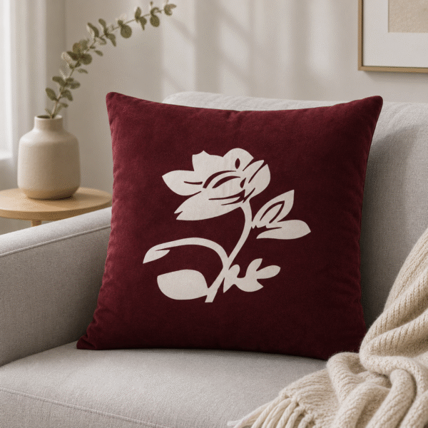 Crimson Flora Minimalist - Maroon Cushion