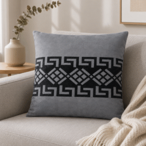 Nordic Greek Key Charcoal Cushion