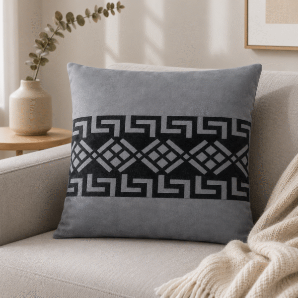 Nordic Greek Key Charcoal Cushion