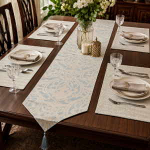Powder Blue Royal Jacquard Table Runner Set