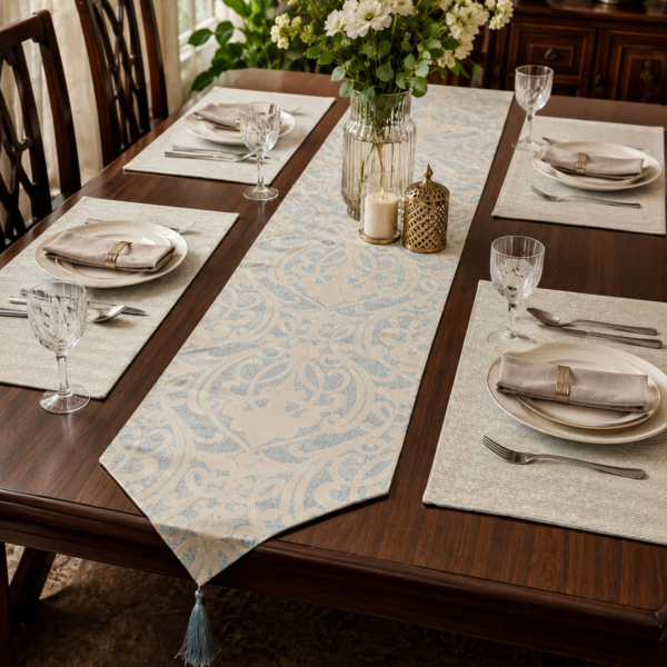 table Runner Powder Blue Royal Jacquard Table Runner Set