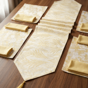 Zari Wheat Luxury Table Runner Set