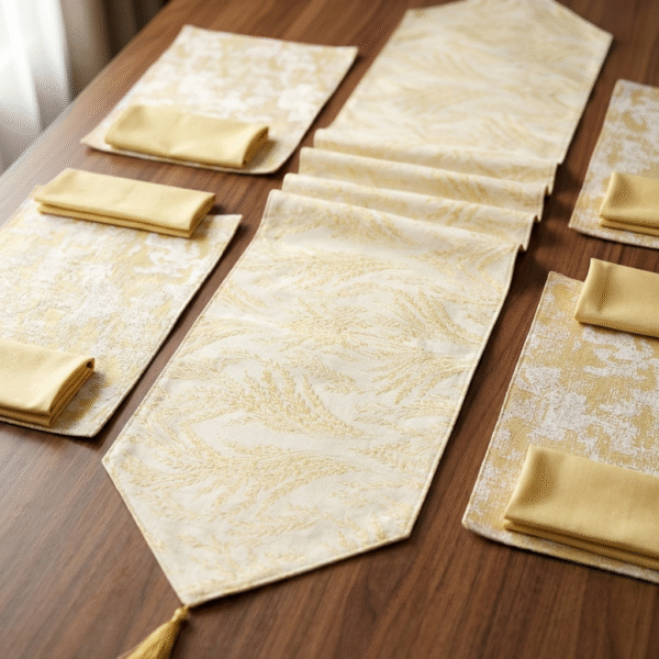 Zari Wheat Luxury Table Runner Set