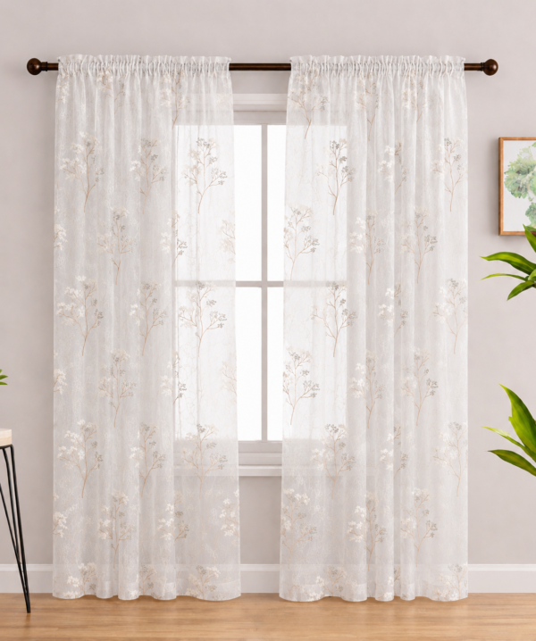 Sheer Embroidered Rod Pocket Curtain