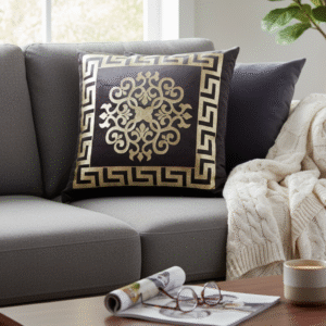 Brown Golden Motif Cushion Cover