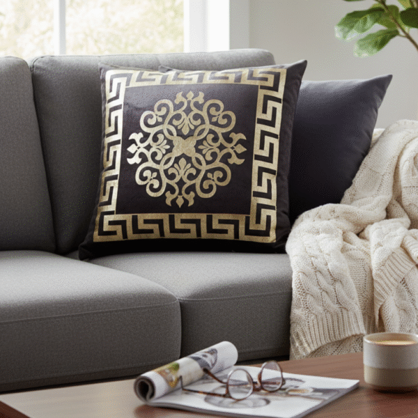 Brown Golden Motif Cushion Cover