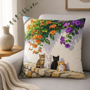 Floral Stone Ledge Cats Cushion