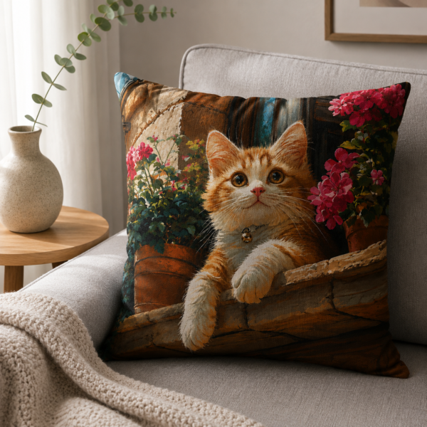 cushion Ginger Tabby Cat Garden Balcony Cushion