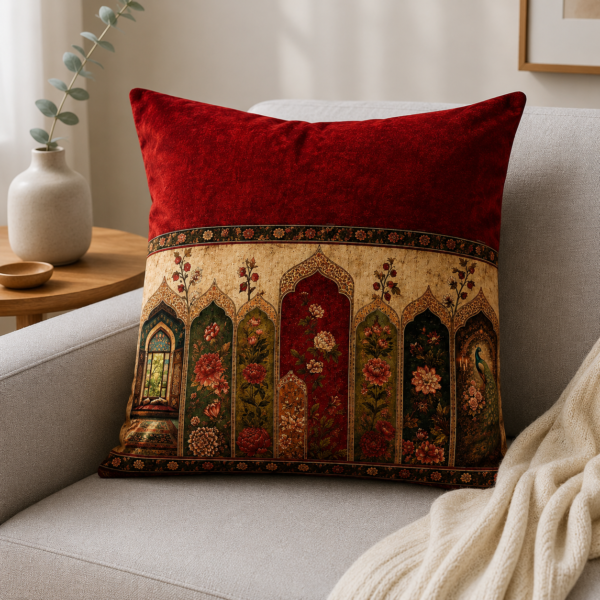 cushion Mughal Arches & Floral Miniature Cushion
