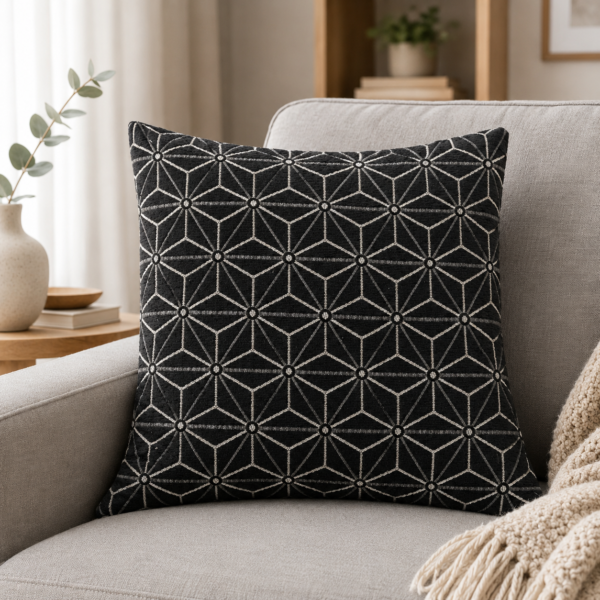 Black & Silver Starburst Geometric Cushion – Pack of 3 Covers